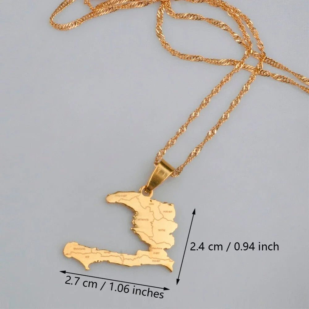 Anniyo Haiti Country Map With State Name Pendant & Necklaces for Women/Girls,Ayi